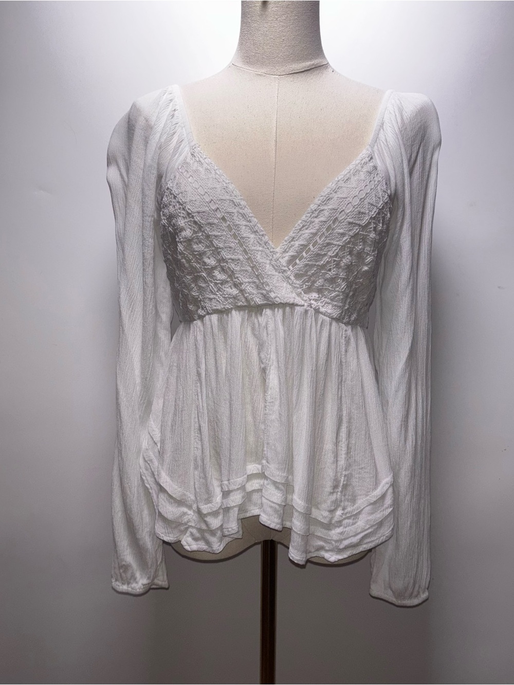 Hollister White Lace Bust Babydoll Top Size L